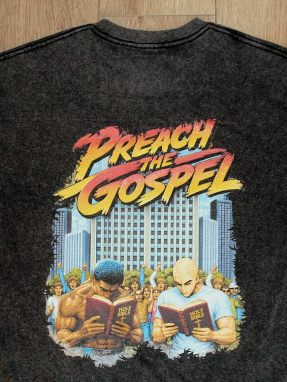 Preach The Gospel black wash size medium tee